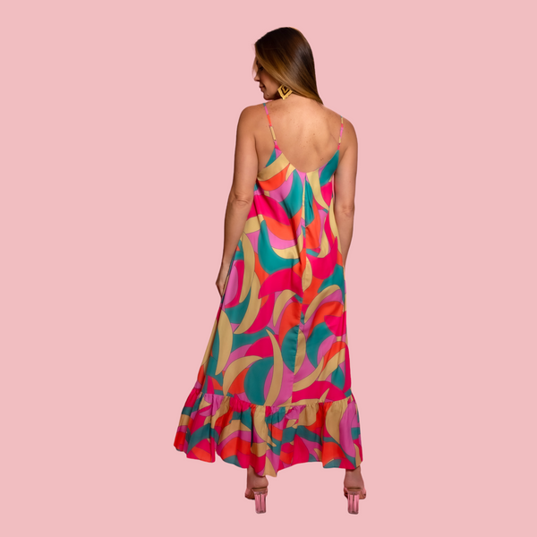 PRINT SPAGUETTI STRAP MAXI DRESS